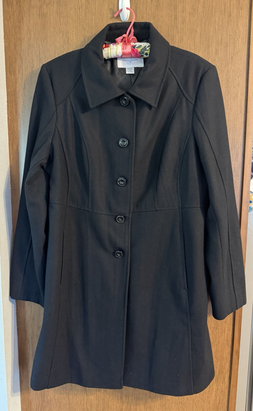 Jaclyn Smith Sz Xl Black Wool Blend Button down dressy business workwear coat